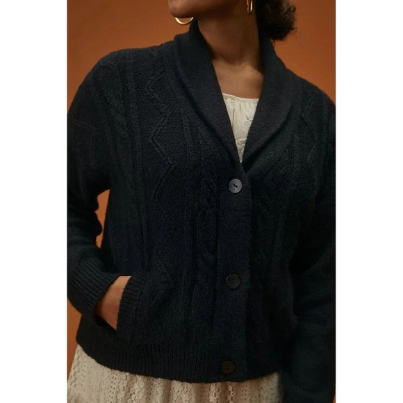 Pilcro Anthropologie Collared Cable Knit Cardigan Soft Comfy‎ Size Large - Picture 8 of 14